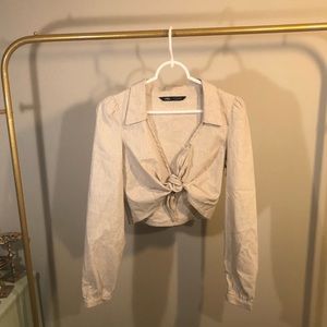 Cream Zara cropped long sleeve shirt